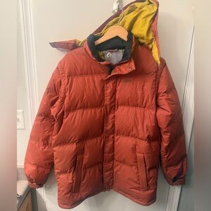 Mens Volcom Puffer Jacket Vest Convertible Snowboard Orange Puffer Jacket